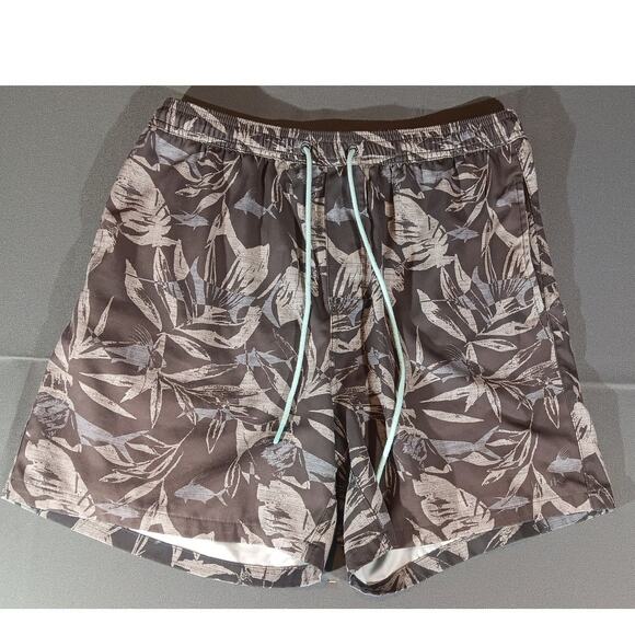 Huk Men’s Swim Trunks M Brown Camo Floral Drawstring Shorts Surf Gorpcore - Picture 2 of 5